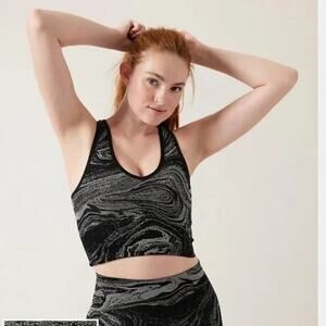 Athleta Aurora Seamless Shine Womens Tank Top M Black Gray V Neck